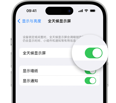 德惠苹果15预约维修分享iPhone15如何设置全天候显示屏幕可见 